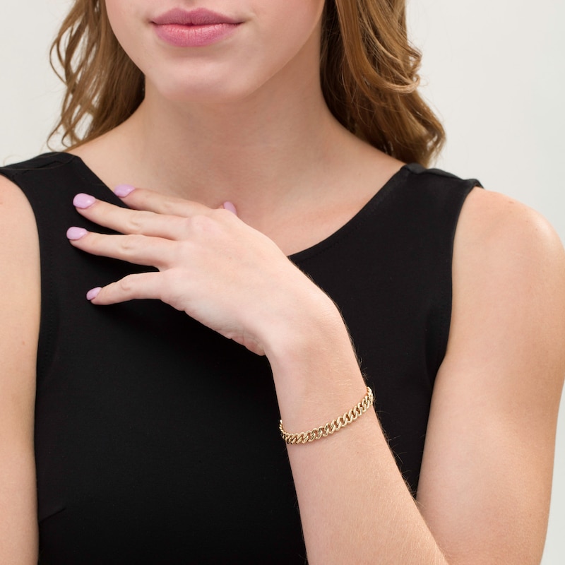 Main Image 2 of Made in Italy 6.5mm Square Curb Chain Bracelet in Hollow 10K Two-Tone Gold - 8.5"