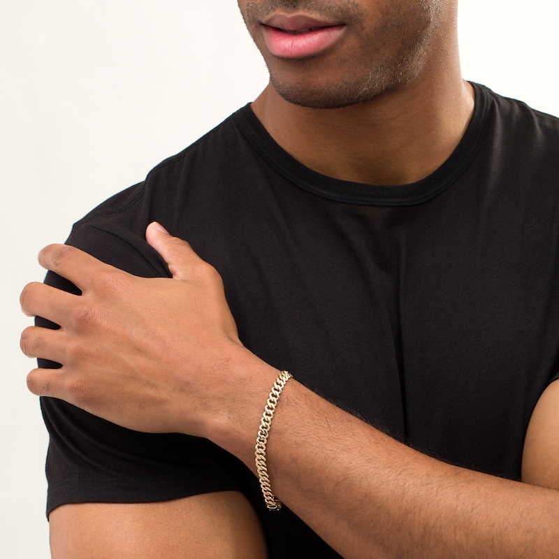 Main Image 3 of Made in Italy 6.5mm Square Curb Chain Bracelet in Hollow 10K Two-Tone Gold - 8.5"
