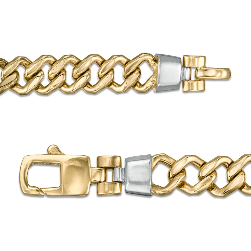 Main Image 4 of Made in Italy 6.5mm Square Curb Chain Bracelet in Hollow 10K Two-Tone Gold - 8.5"