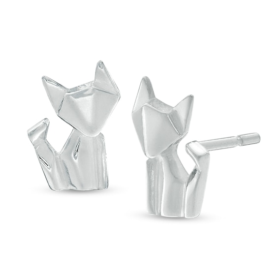 Origami Cat Stud Earrings in Sterling Silver