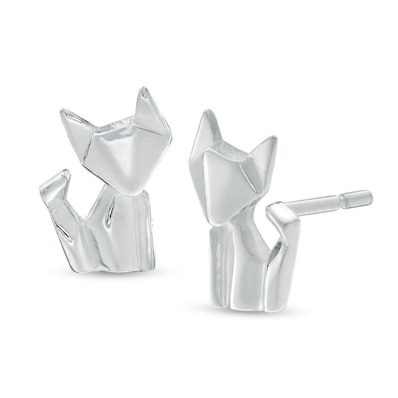 Main Image 1 of Origami Cat Stud Earrings in Sterling Silver
