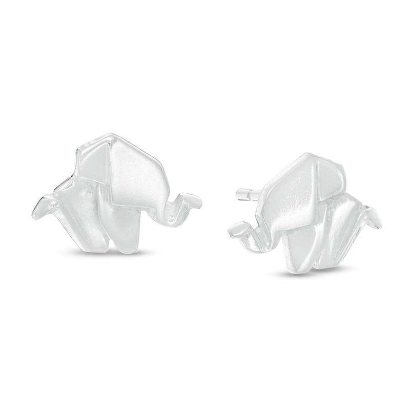 Origami Elephant Stud Earrings in Sterling Silver