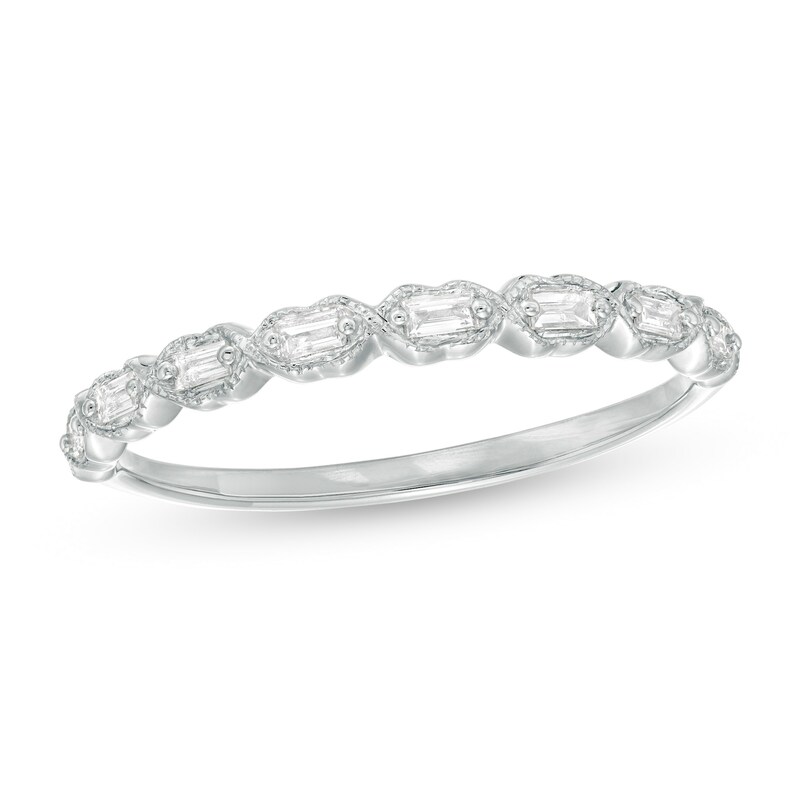 Main Image 1 of 1/8 CT. T.W. Baguette Diamond Art Deco Vintage-Style Stackable Band in 10K White Gold
