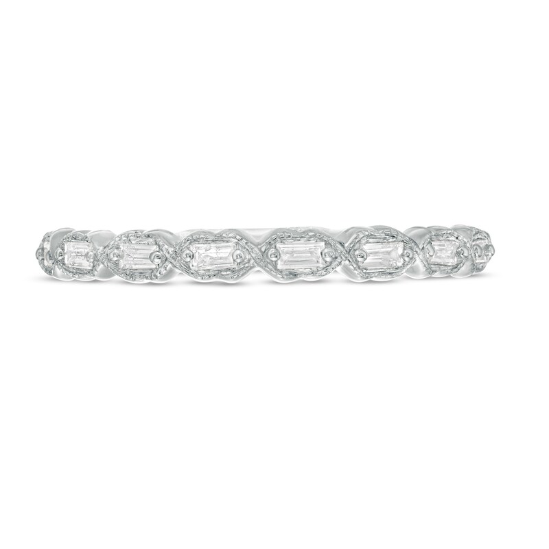 Main Image 4 of 1/8 CT. T.W. Baguette Diamond Art Deco Vintage-Style Stackable Band in 10K White Gold