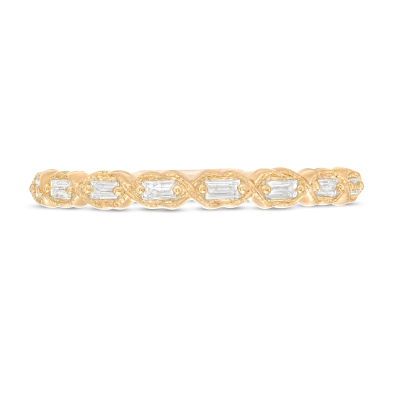 Main Image 4 of 1/8 CT. T.W. Baguette Diamond Art Deco Vintage-Style Stackable Band in 10K Gold