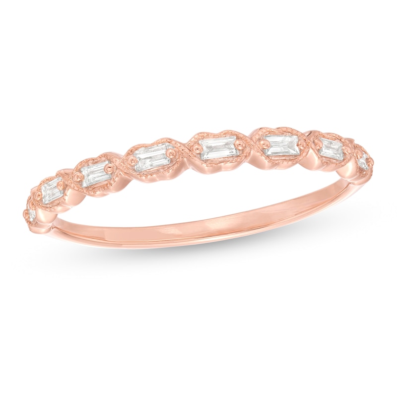1/8 CT. T.W. Baguette Diamond Art Deco Vintage-Style Stackable Band in 10K Rose Gold