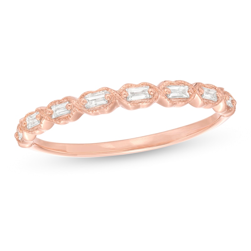 Main Image 1 of 1/8 CT. T.W. Baguette Diamond Art Deco Vintage-Style Stackable Band in 10K Rose Gold