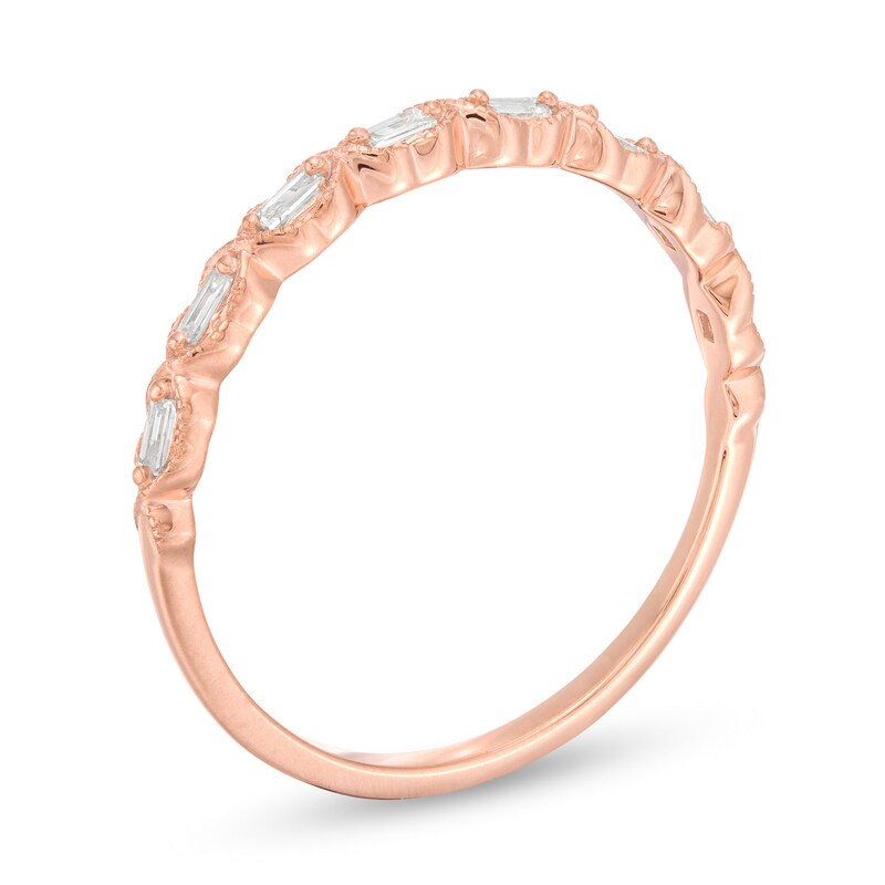 Main Image 3 of 1/8 CT. T.W. Baguette Diamond Art Deco Vintage-Style Stackable Band in 10K Rose Gold