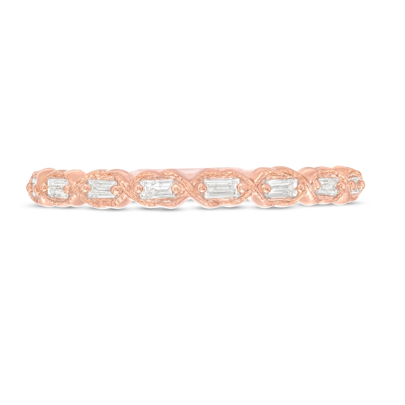 Main Image 4 of 1/8 CT. T.W. Baguette Diamond Art Deco Vintage-Style Stackable Band in 10K Rose Gold