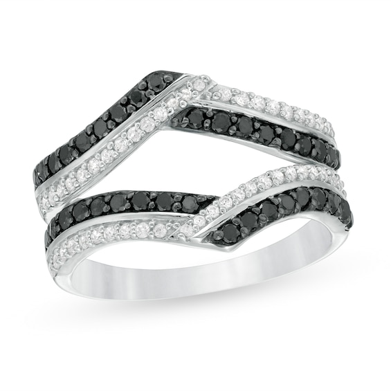 3/4 CT. T.w. Enhanced Black and White Diamond Chevron Solitaire Enhancer in 10K White Gold