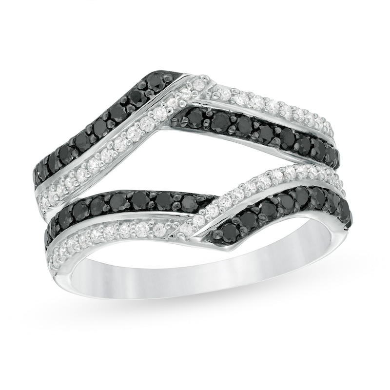 Main Image 1 of 3/4 CT. T.W. Enhanced Black and White Diamond Chevron Solitaire Enhancer in 10K White Gold
