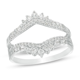 1/2 CT. T.W. Baguette and Round Diamond Tiara Style Solitaire Enhancer in 10K White Gold