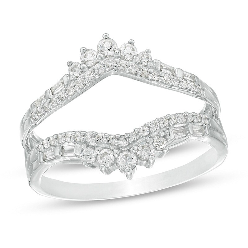 1/2 CT. T.W. Baguette and Round Diamond Tiara Style Solitaire Enhancer in 10K White Gold