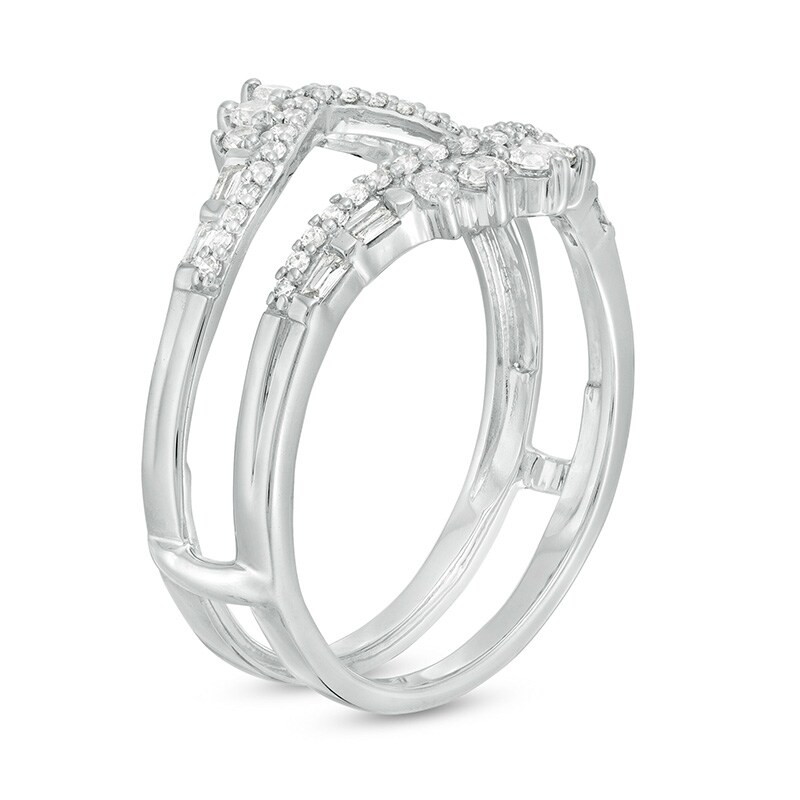 1/2 CT. T.W. Baguette and Round Diamond Tiara Style Solitaire Enhancer in 10K White Gold