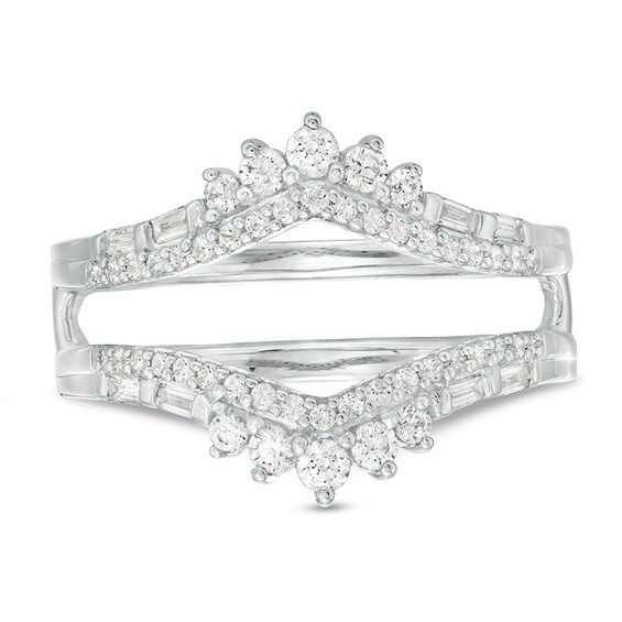 1/2 CT. T.w. Baguette and Round Diamond Tiara Style Solitaire Enhancer in 10K White Gold