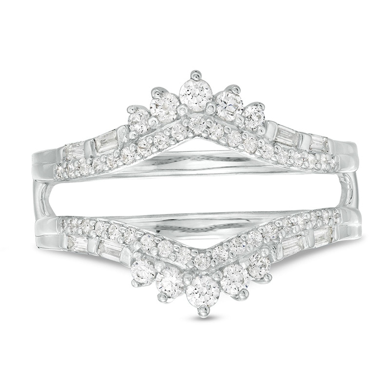 1/2 CT. T.W. Baguette and Round Diamond Tiara Style Solitaire Enhancer in 10K White Gold