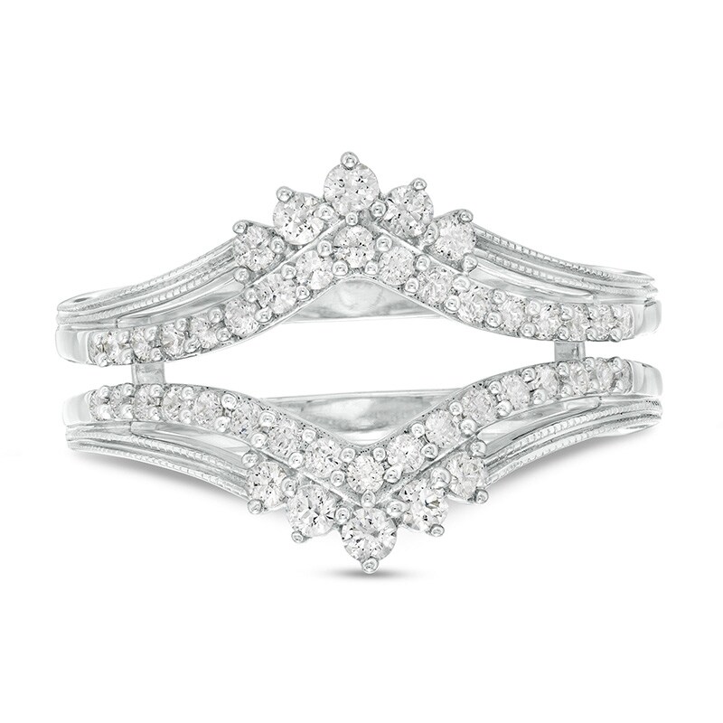 Main Image 3 of 1/2 CT. T.W. Diamond Crown Vintage-Style Solitaire Enhancer in 10K White Gold