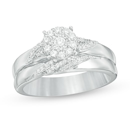 1/4 CT. T.W. Diamond Slant Bridal Set in Sterling Silver
