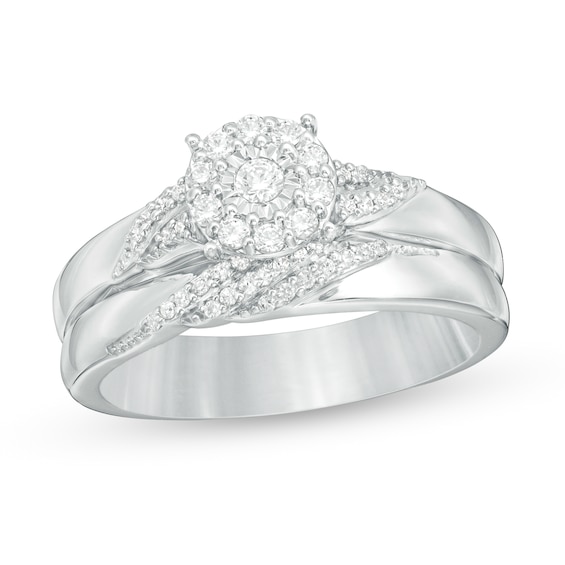1/4 CT. T.w. Diamond Slant Bridal Set in Sterling Silver