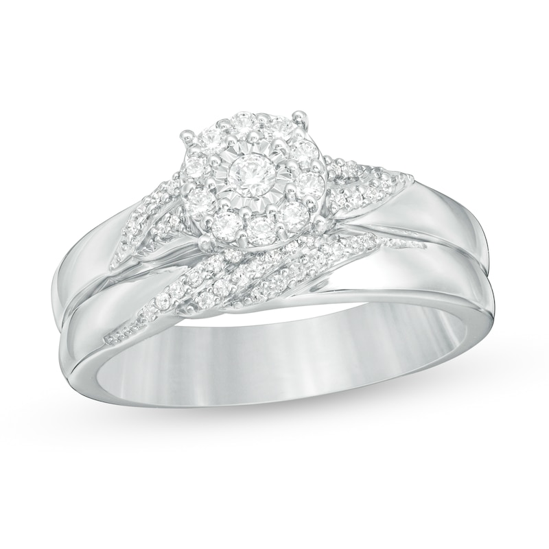 Main Image 1 of 1/4 CT. T.W. Diamond Slant Bridal Set in Sterling Silver