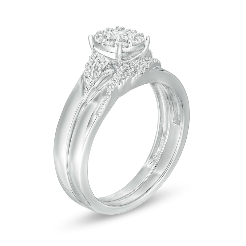 Main Image 3 of 1/4 CT. T.W. Diamond Slant Bridal Set in Sterling Silver