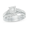Thumbnail Image 1 of 1/4 CT. T.W. Diamond Cushion Frame Bridal Set in Sterling Silver
