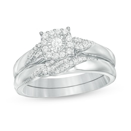 1/4 CT. T.W. Diamond Cushion Frame Bridal Set in Sterling Silver