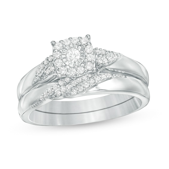 1/4 CT. T.W. Diamond Cushion Frame Bridal Set in Sterling Silver 1/4 CT. T.W. Diamond Cushion Frame Bridal Set in Sterling Silver