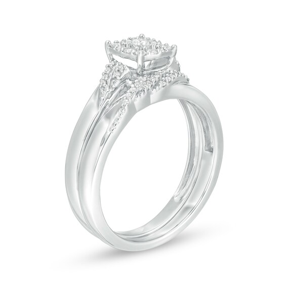 1/4 CT. T.W. Diamond Cushion Frame Bridal Set in Sterling Silver 1/4 CT. T.W. Diamond Cushion Frame Bridal Set in Sterling Silver
