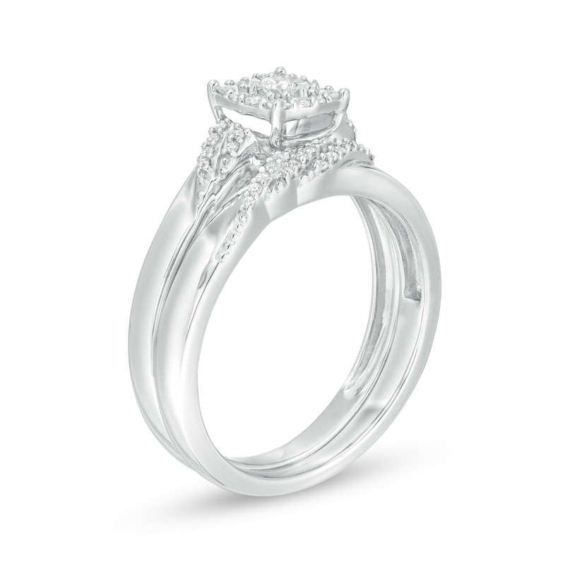 Main Image 3 of 1/4 CT. T.W. Diamond Cushion Frame Bridal Set in Sterling Silver
