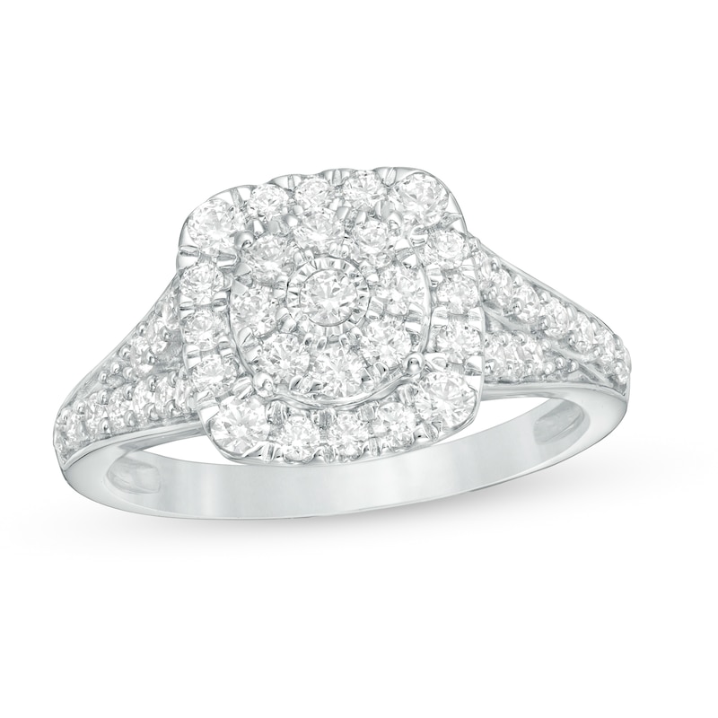 Main Image 1 of 1 CT. T.W. Composite Diamond Double Cushion Frame Split Shank Engagement Ring in 10K White Gold
