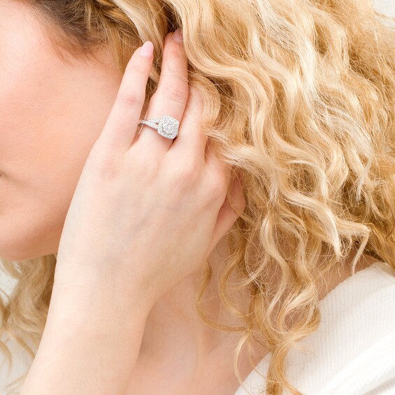 1 CT. T.w. Composite Diamond Double Cushion Frame Split Shank Engagement Ring in 10K White Gold