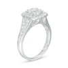 1 CT. T.W. Composite Diamond Double Cushion Frame Split Shank Engagement Ring in 10K White Gold