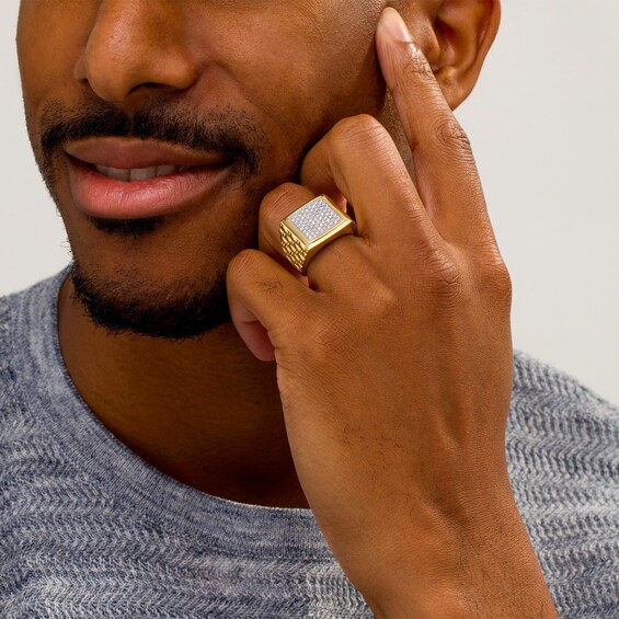 1 CT. T.w. Composite Diamond Square-Top Woven Shank Ring in 10K Gold