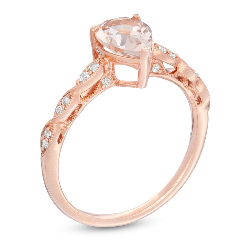 Pear-Shaped Morganite and 1/10 CT. T.W. Diamond Vintage-Style Engagement Ring in 10K Rose Gold
