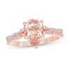 Thumbnail Image 1 of Pear-Shaped Morganite and 1/5 CT. T.W. Diamond Twist Shank Engagement Ring in 10K Rose Gold