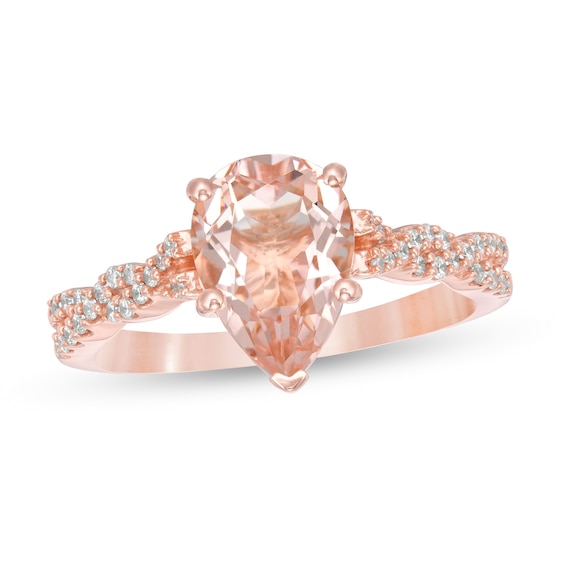 Pear-Shaped Morganite and 1/5 CT. T.w. Diamond Twist Shank Engagement Ring in 10K Rose Gold