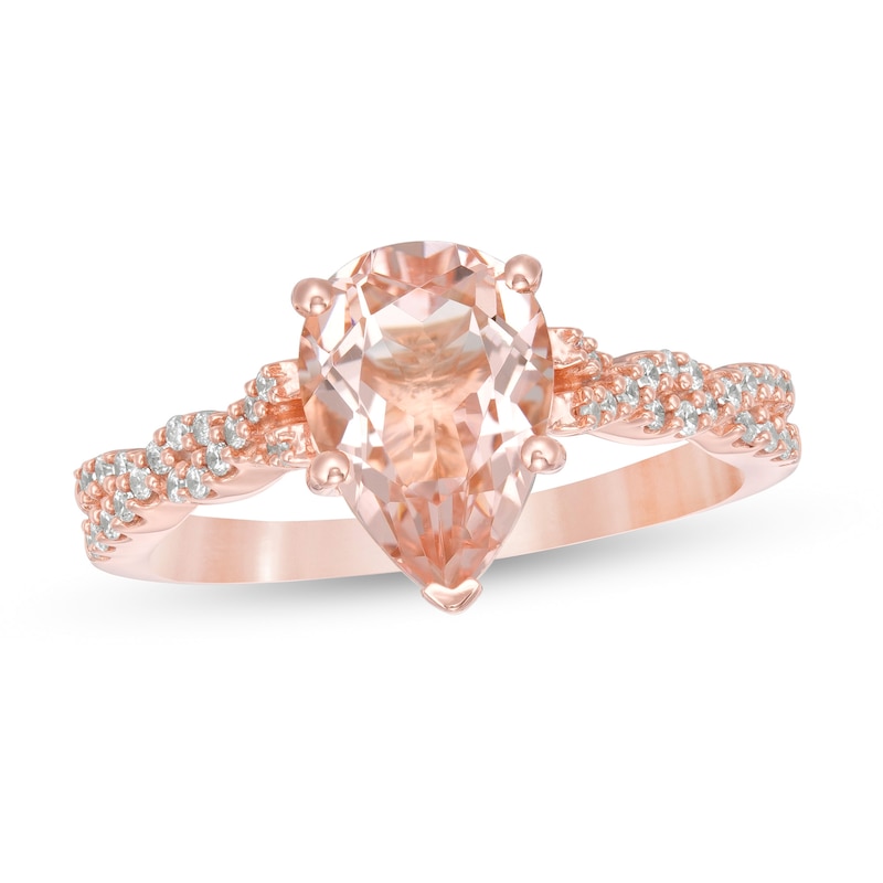 Pear-Shaped Morganite and 1/5 CT. T.W. Diamond Twist Shank Engagement Ring in 10K Rose Gold