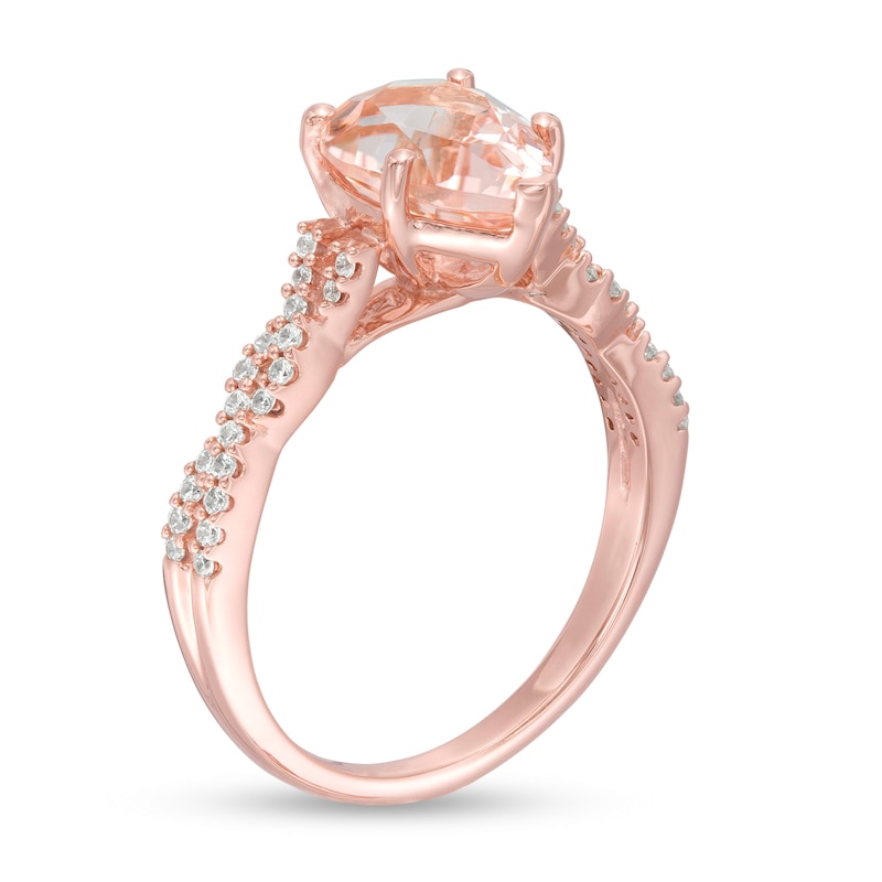 Main Image 3 of Pear-Shaped Morganite and 1/5 CT. T.W. Diamond Twist Shank Engagement Ring in 10K Rose Gold