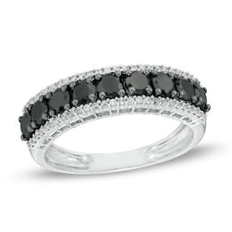 1-1/4 CT. T.W. Enhanced Black and White Diamond Anniversary Band in 10K White Gold