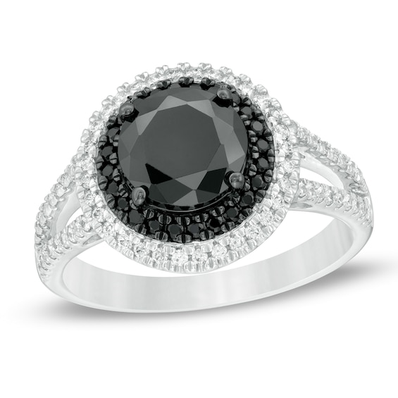 2-1/2 CT. T.w. Enhanced Black and White Diamond Frame Split Shank Engagement Ring in Platinum (I/Si2)