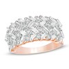 1 CT. T.W. Baguette and Round Diamond Multi-Row Ring in 10K Rose Gold
