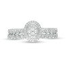 1/3 CT. T.W. Composite Diamond Oval Frame Vintage-Style Bridal Set in 10K White Gold