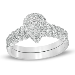 1/3 CT. T.W. Composite Diamond Pear-Shaped Frame Bridal Set in 10K White Gold