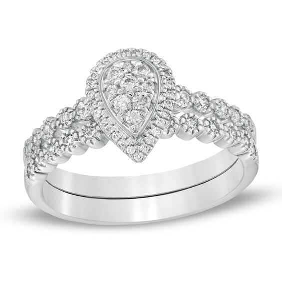 1/3 CT. T.w. Composite Diamond Pear-Shaped Frame Bridal Set in 10K White Gold