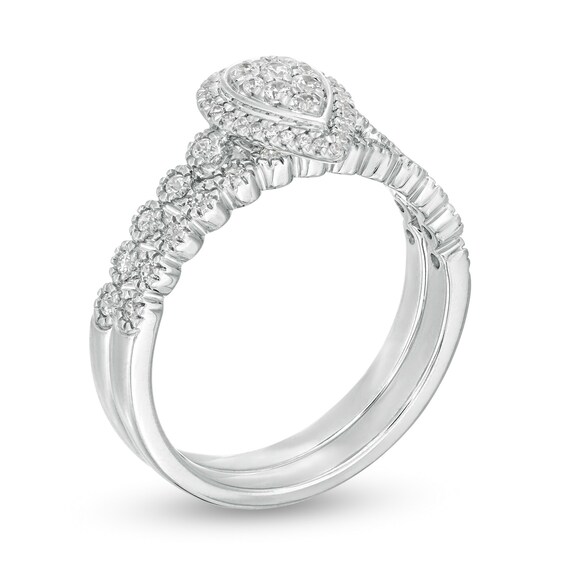 1/3 CT. T.w. Composite Diamond Pear-Shaped Frame Bridal Set in 10K White Gold