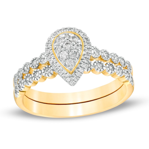 1/3 CT. T.w. Composite Diamond Pear-Shaped Frame Bridal Set in 10K Gold