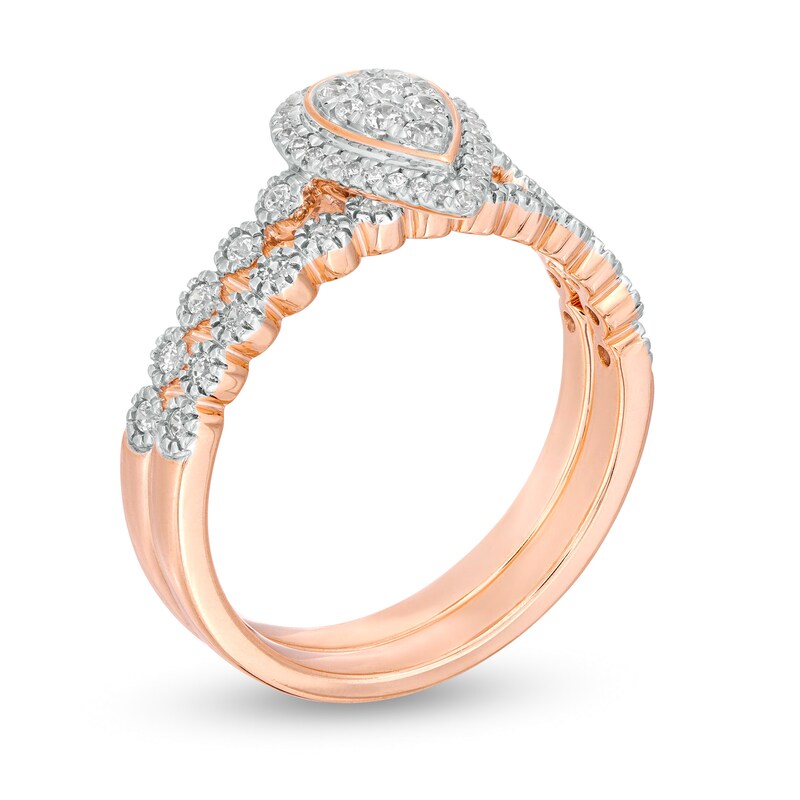 Main Image 3 of 1/3 CT. T.W. Composite Diamond Pear-Shaped Frame Bridal Set in 10K Rose Gold