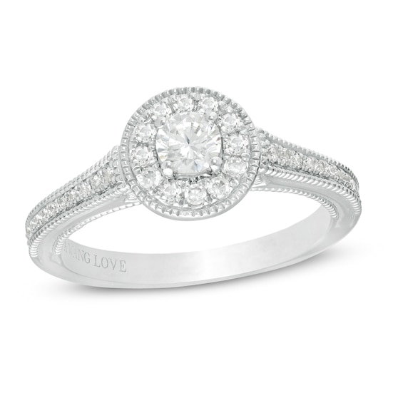 Vera Wang Love Collection 1/2 CT. T.w. Diamond Frame Vintage-Style Engagement Ring 14K White Gold
