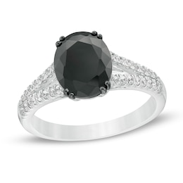 3-3/8 CT. T.W. Enhanced Black and White Oval Diamond Split Shank Engagement Ring in 10K White Gold